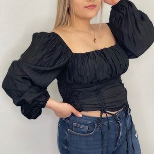 Black Long sleeve blouse with two drawstrings